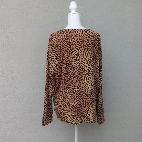 Land's End Top Women's Tee T-shirt XL Black Tan Soft Knit Animal Print - Picture 3 of 5